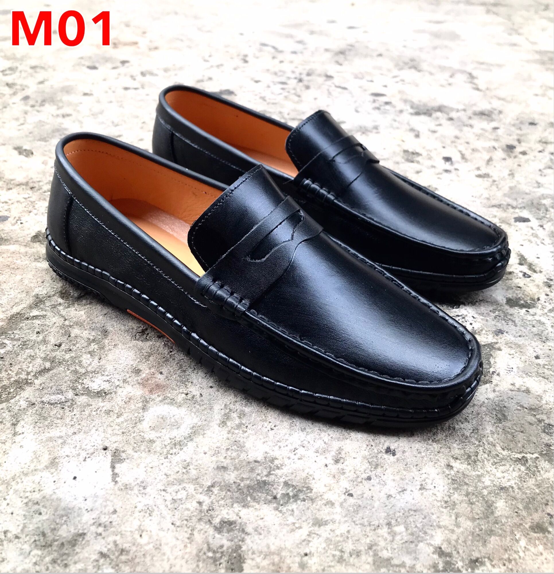 Giày mọi nam da bò cao cấp,đế cao su mềm,mã M01,màu đen,sang trọng lịch lãm