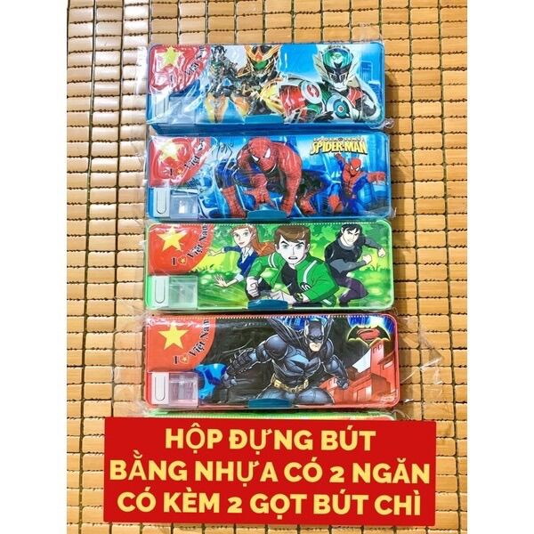 Sỉ 20 cái hộp đựng bút bằng nhựa có 2 ngăn kèm 2 gọt bút chì
