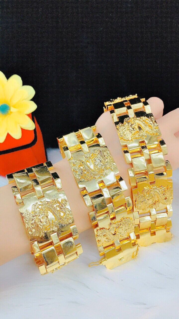 Lắc tay nam rồng bản lớn mạ vàng 18k lắc ngang 30mm dài 20cm mua 1 lắc tặng 1 nhẫn 2 chỉ mạ vàng 18k