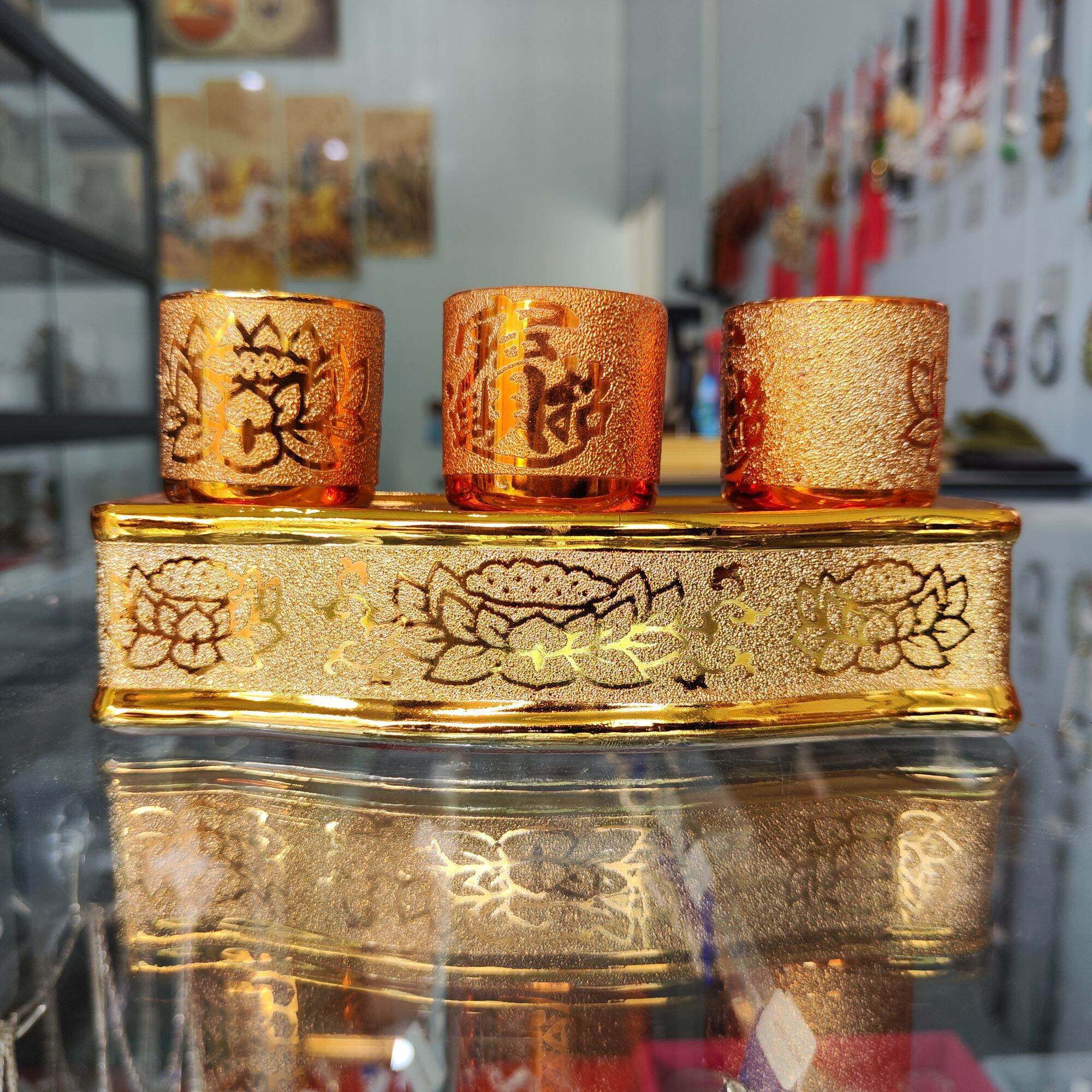 Bộ áng 3 ly nước thờ cúng kim sa vàng