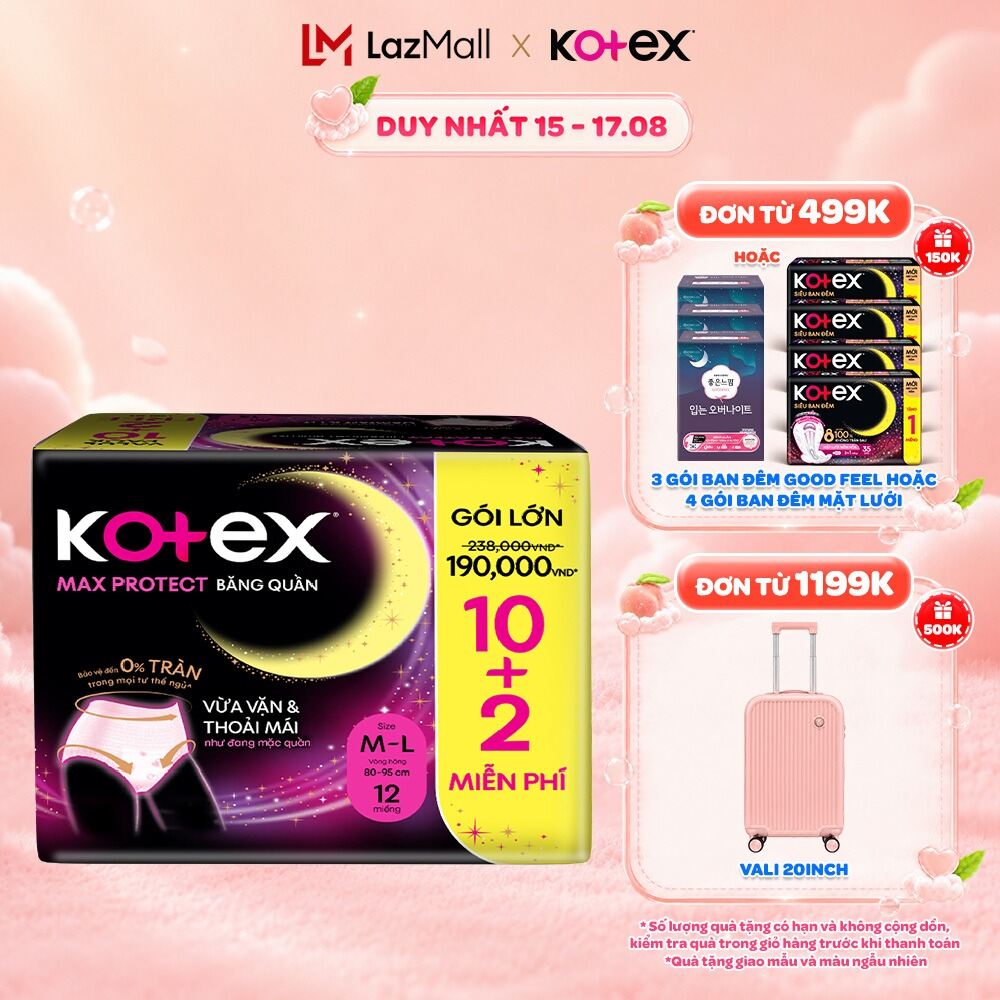 Combo 2/Combo 4/Combo 8/Băng Vệ Sinh Dạng Quần Kotex Ban Đêm Cỡ M/L (10+2) Miếng/Gói