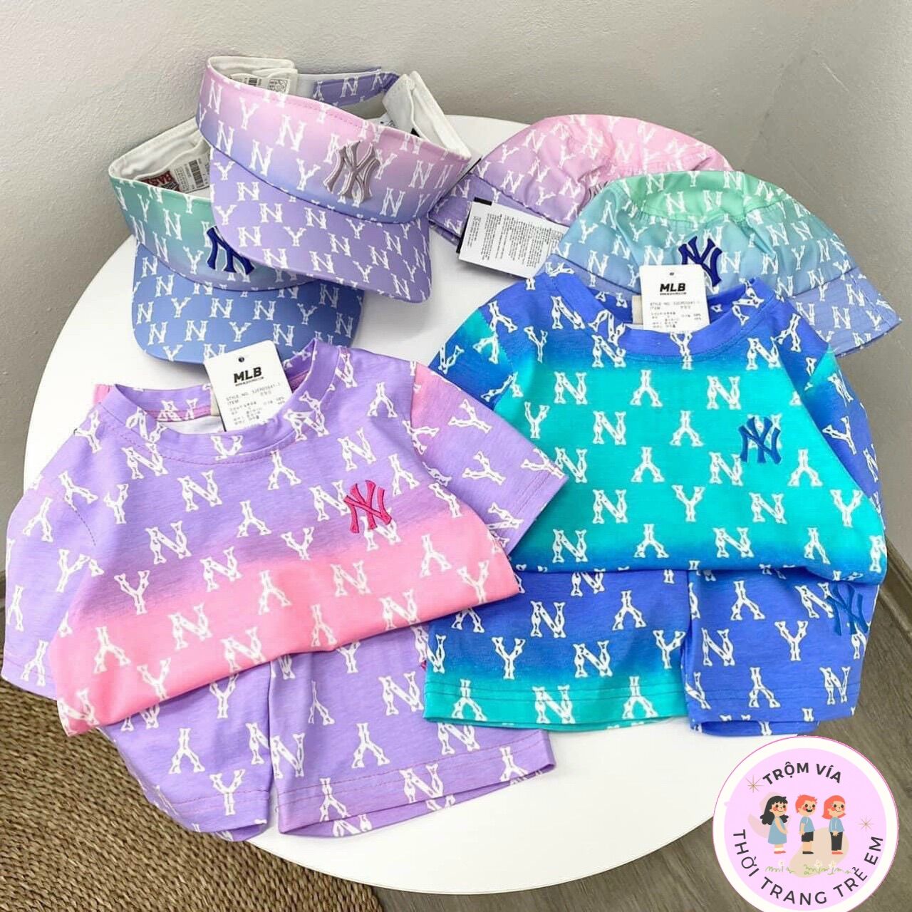 Set bộ trẻ em ny mlb loang độc lạ bé trai bé gái đều mặc được, bộ bé trai bộ bé gái áo phông mix quần short vnxk cao cấp