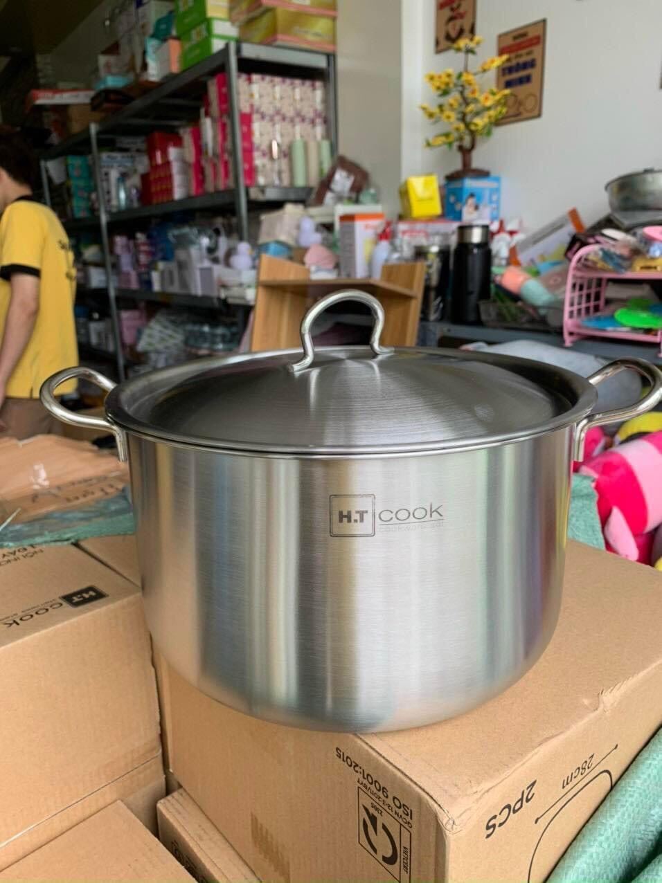 Nồi luộc gà đáy rộng ht cook inox cao cấp 28cm siêu xịn