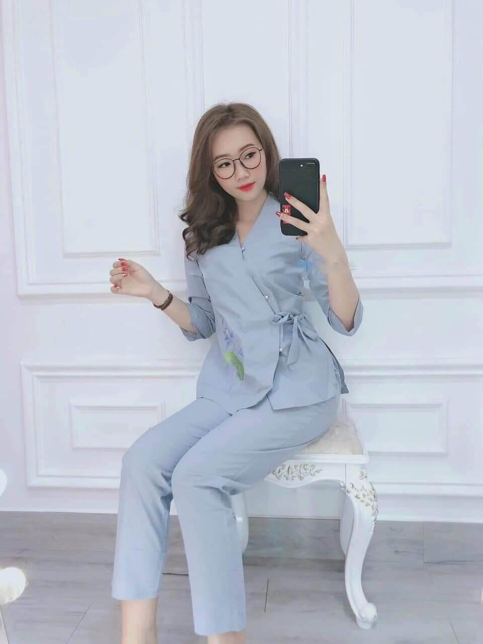 Bộ nữ đi chùa.chéo cột nơ vải kate