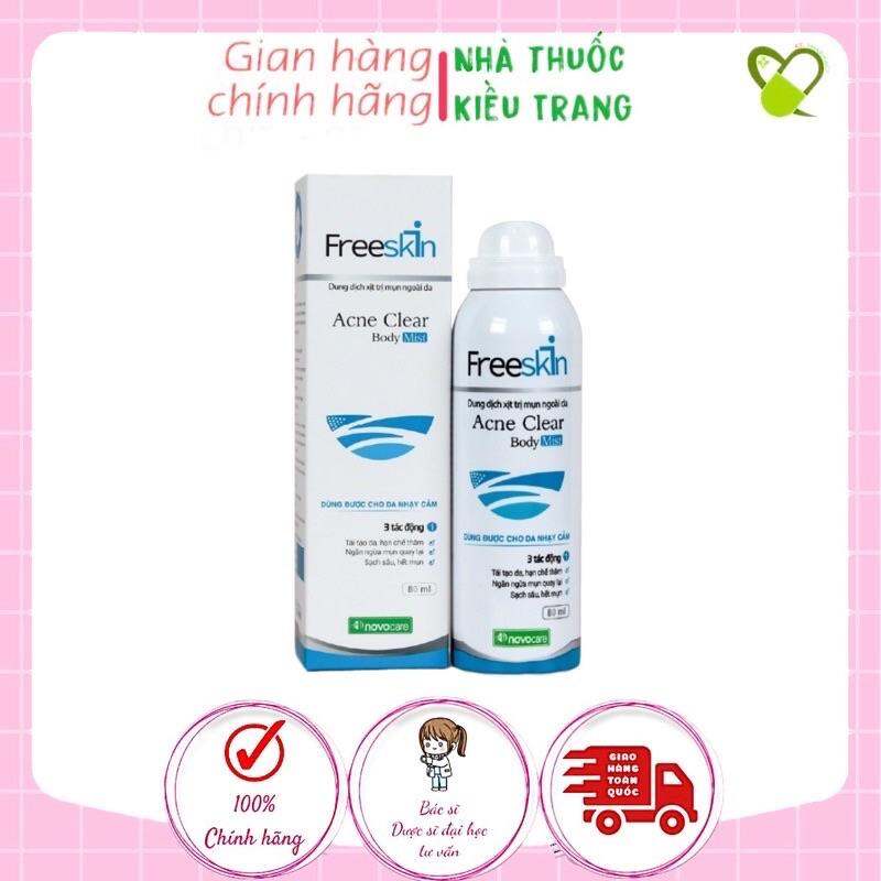 Xịt mụn Freeskin - Xịt mụn lưng, viêm nang lông, dày sừng nang lông, viêm da, sạch mụn, mờ thâm, sáng da 80ml