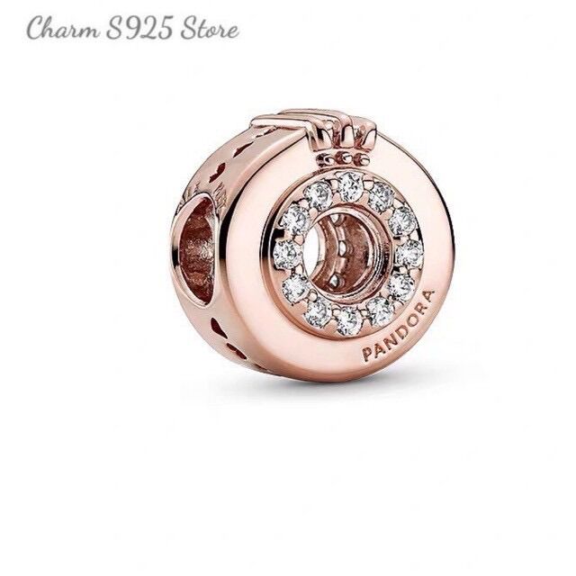 Hạt charm pan ale vàng hồng đính đá giữa bạc s925