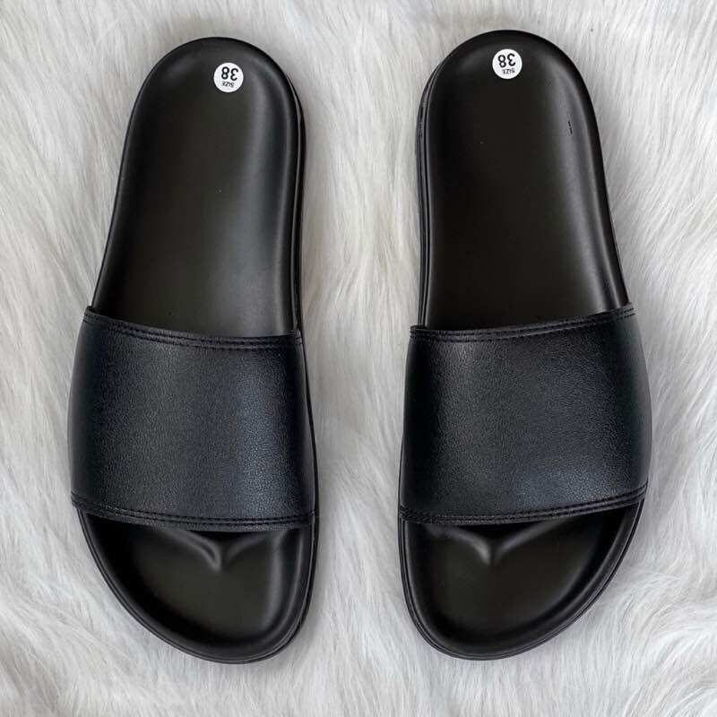 Dép nam quai ngang màu đen trơn basics full size 38-43