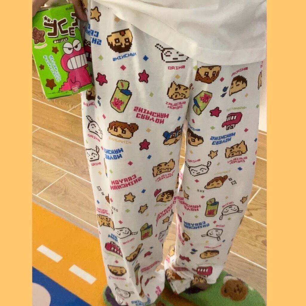 Quần ngủ dài dáng rộng in họa tiết hoạt hình dễ thương __Quần cậu bé shin