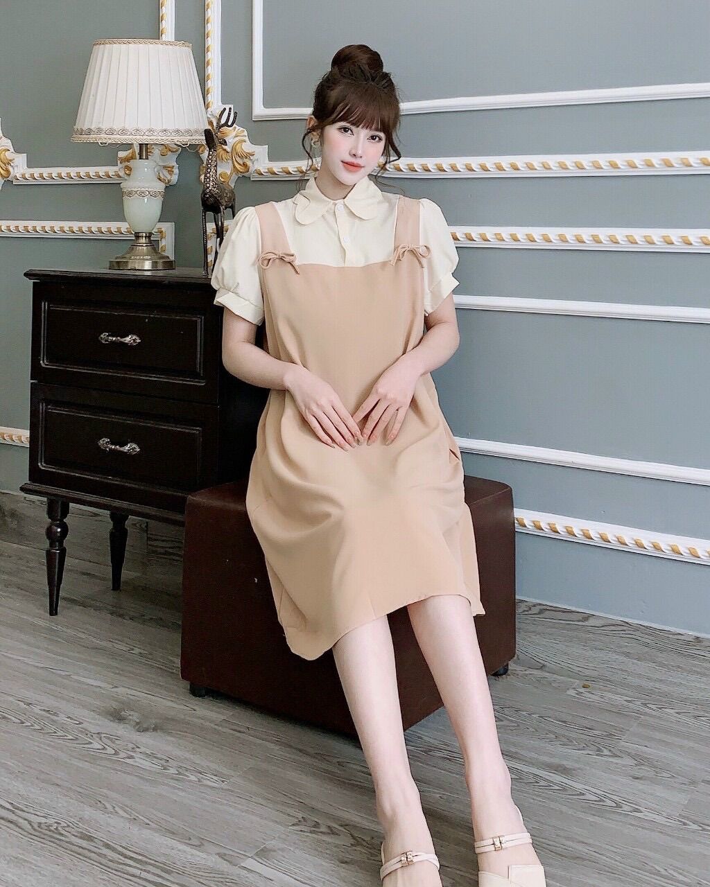 Đầm bầu cổ sơ mi thời trang công sở