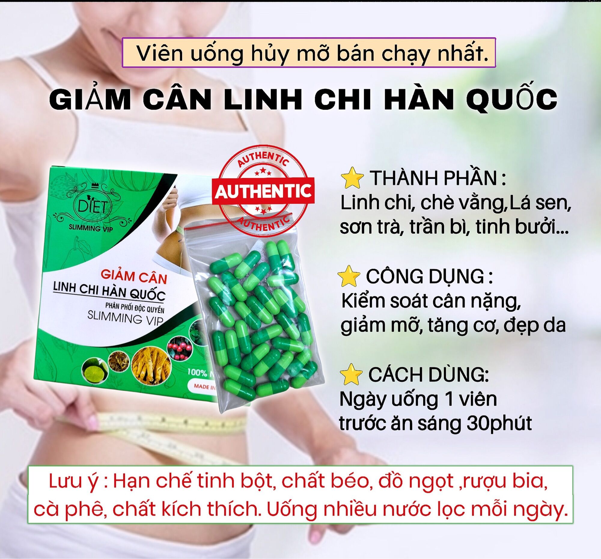 Giảm cân nhanh linh chi hàn quốc - giảm 3-7kg /hộp 30viên