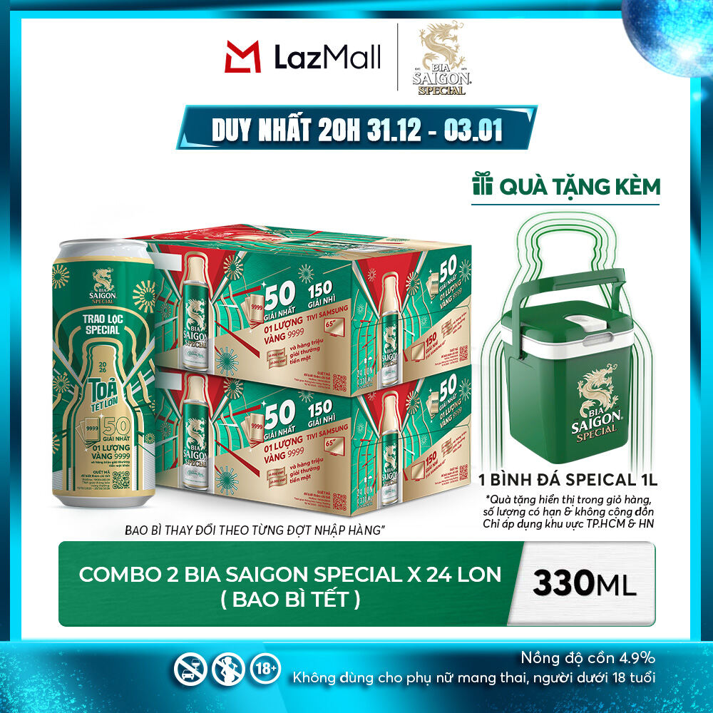  Nồng Độ Cồn 4.9% - Combo 2 Thùng 24 Lon Bia Sài Gòn Special 330ml 