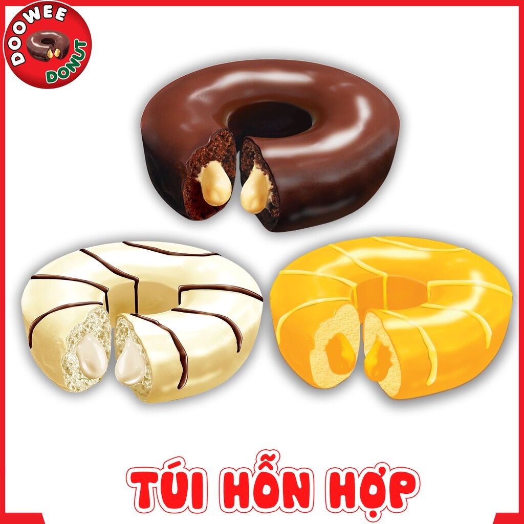 COMBO 12 CÁI BÁNH DONUT DOOWEE PHỦ SOCOLA(NGẪU NHIÊN)