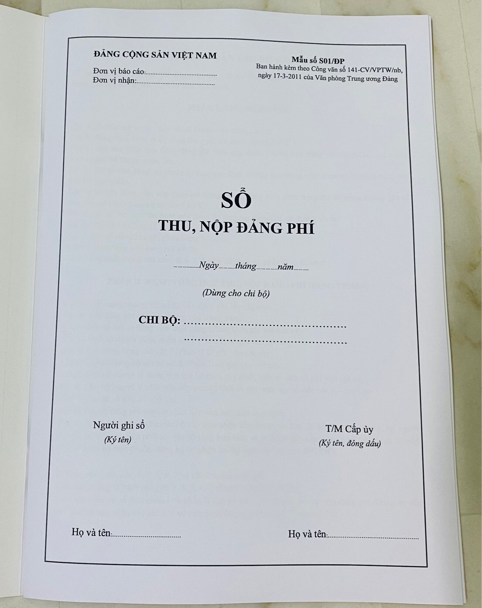 SỔ THU - NỘP ĐẢNG PHÍ ( Mẫu S01/ĐP)