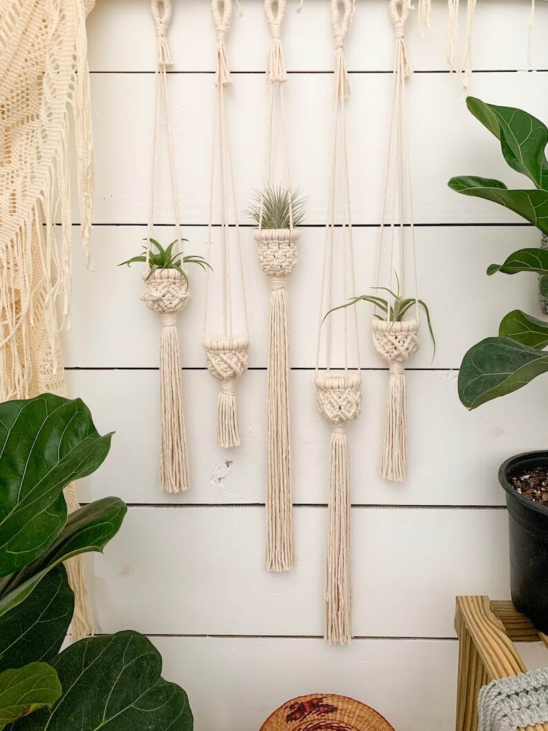 1 giỏ tết macrame handmade treo trang trí cây không khí độc đáo