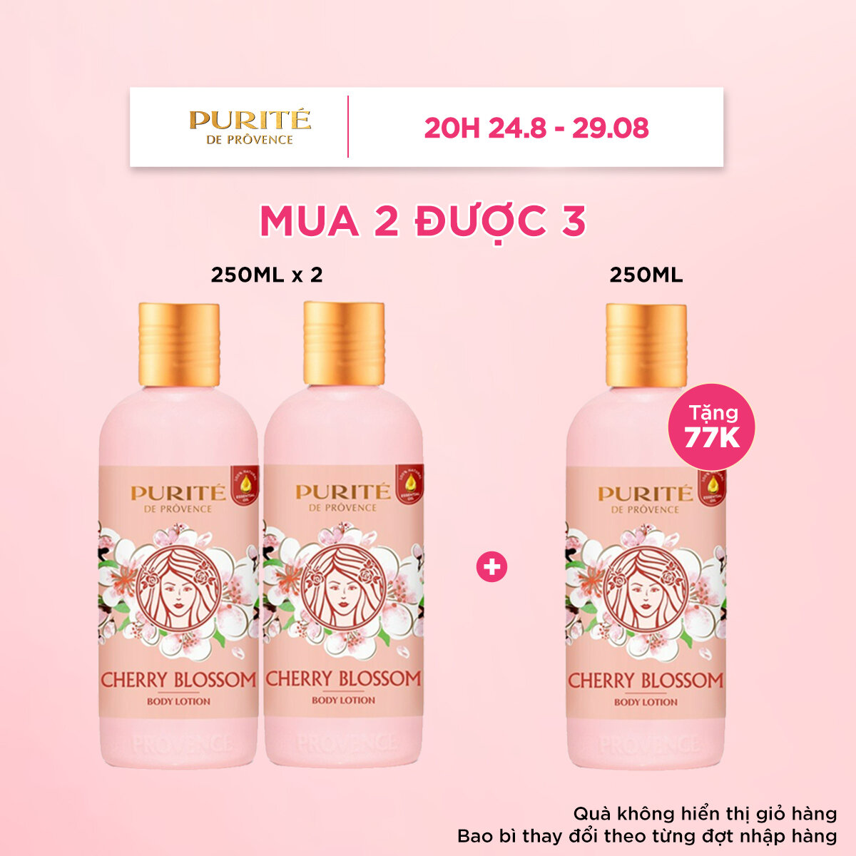 Combo 2 sữa dưỡng thể thiên nhiên purité hương hoa anh đào 250mlx2 + tặng sữa dưỡng thể purité hương hoa anh đào 250ml