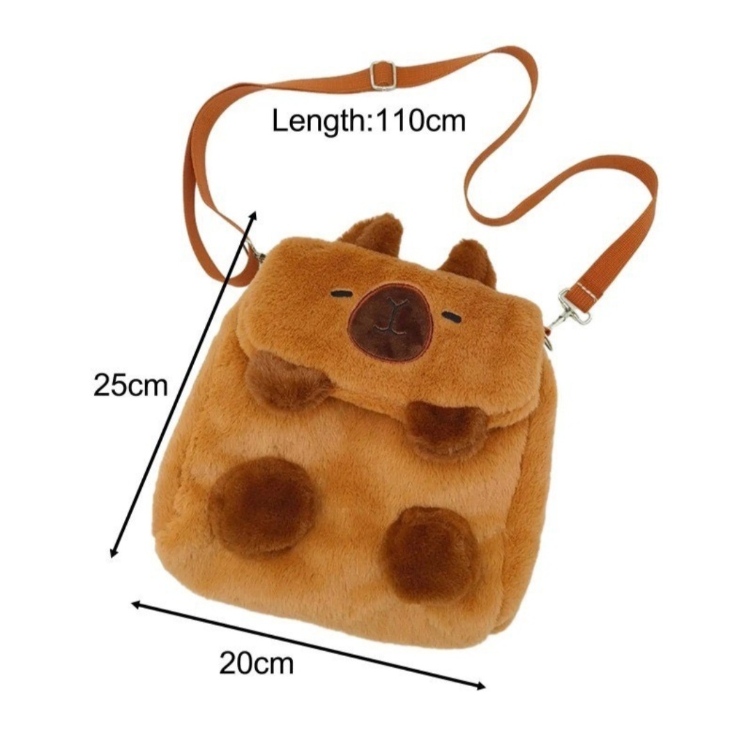 Ba lô nữ hoạt hình capybara bằng lông nhung (có thể đeo dạng ba lô hoặc túi đeo chéo)