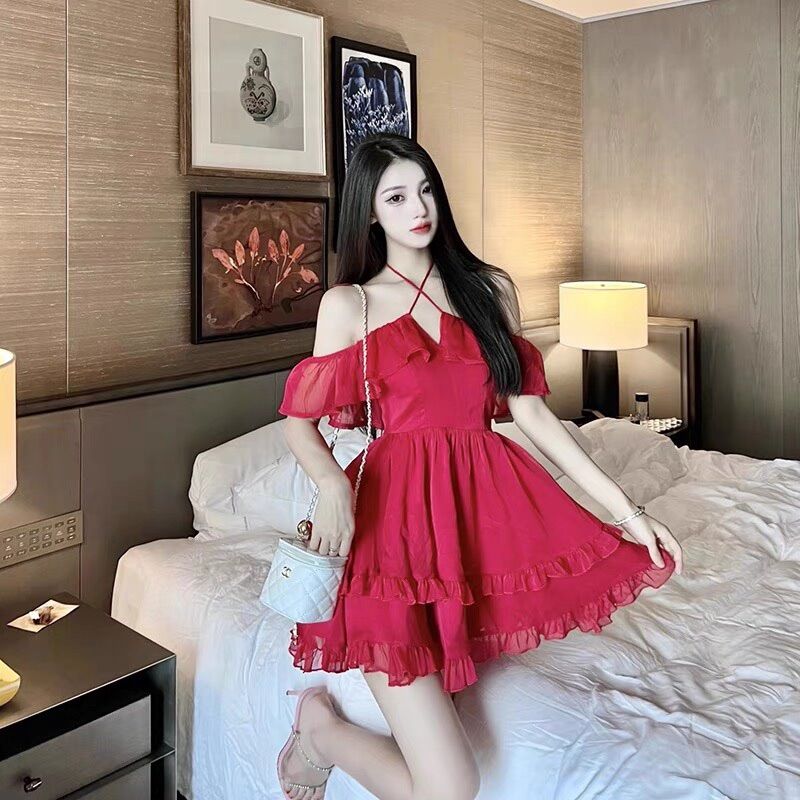 Đầm công chúa bẹt vai, váy xoè tầng 2 lớp lót hở lưng kèm mút - Maxi HQ store