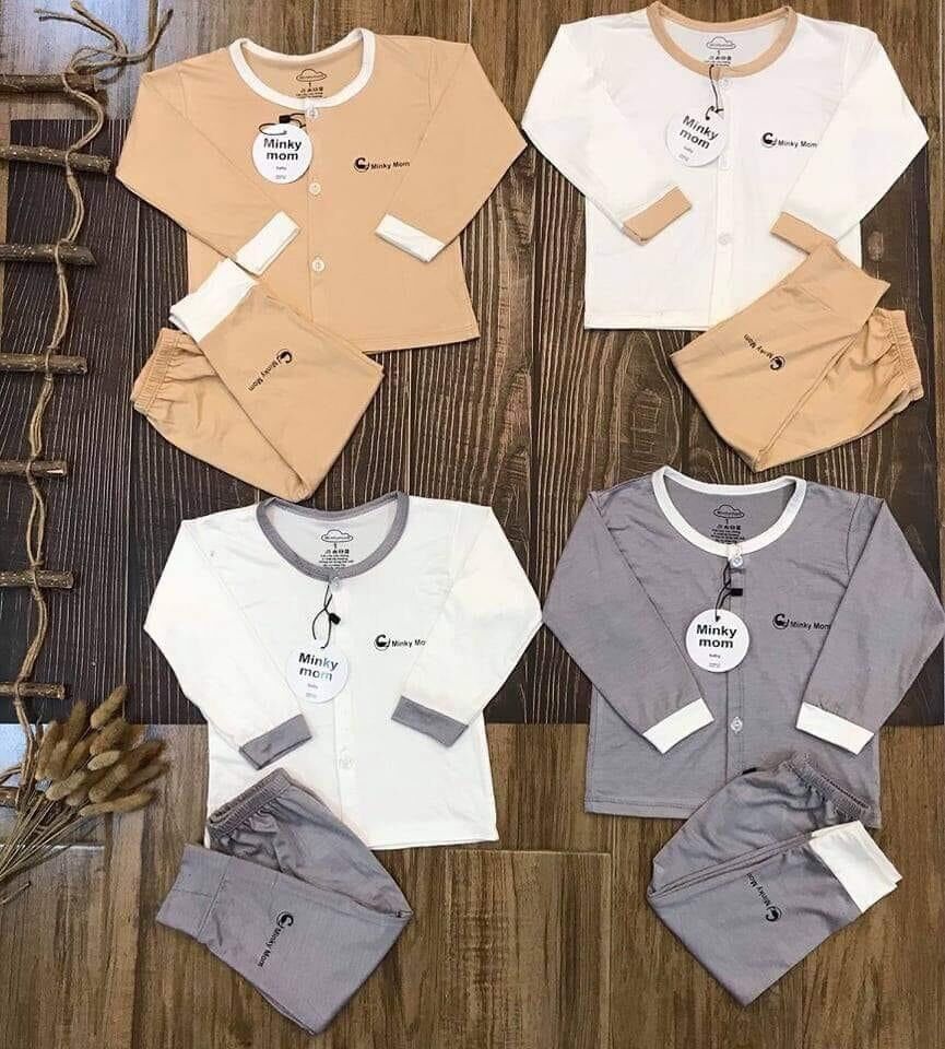 Bộ quần áo thun lạnh Minkymom dài tay cho bé trai, bé gái. Bộ quần áo thu đông cho bé dài tay thun lạnh.