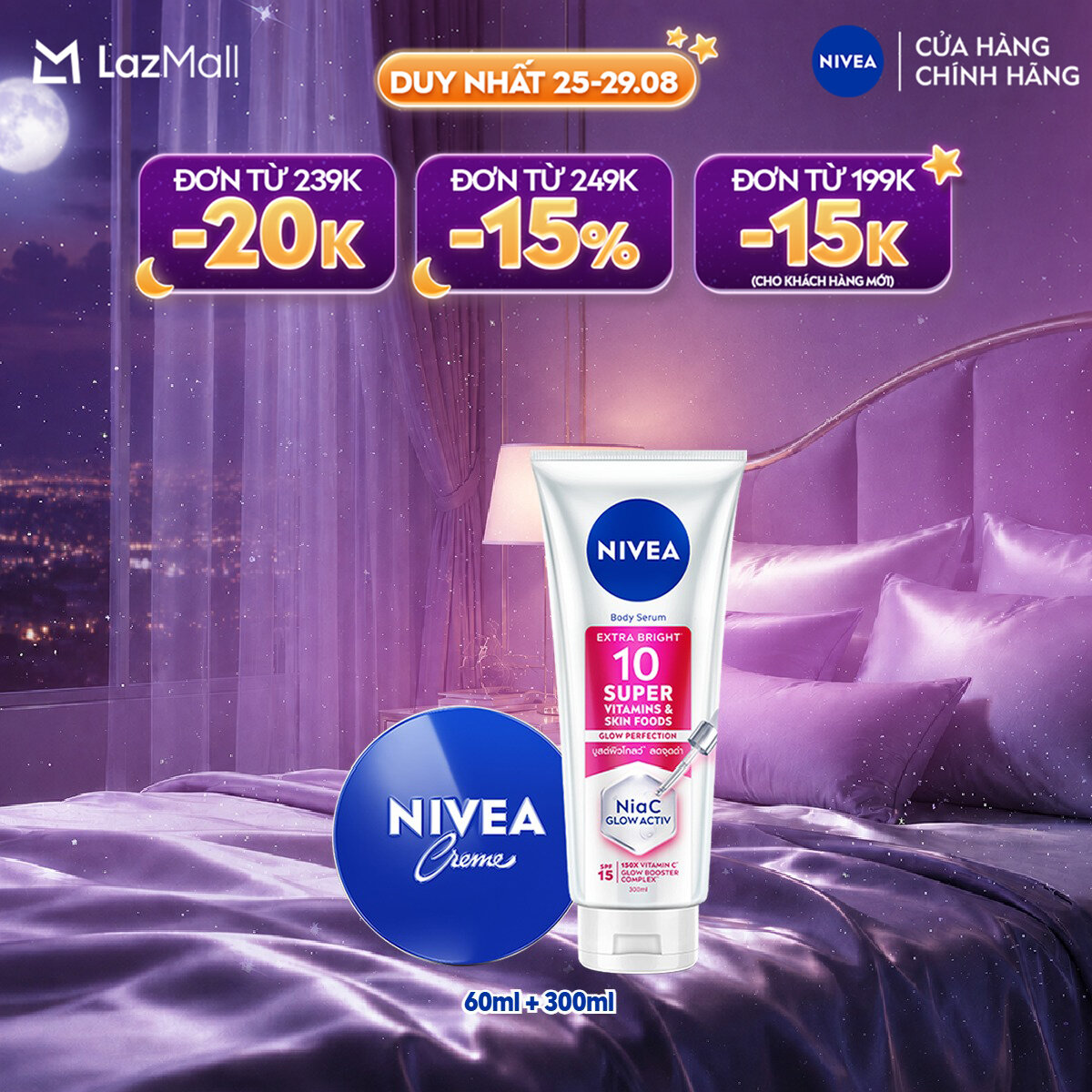 Bộ Kem Dưỡng Ẩm Chuyên Sâu NIVEA Crème (60ml) - 80102 và Tinh Chất Dưỡng Thể Nivea 10 Super Vitamin  Skin Foods - 93824