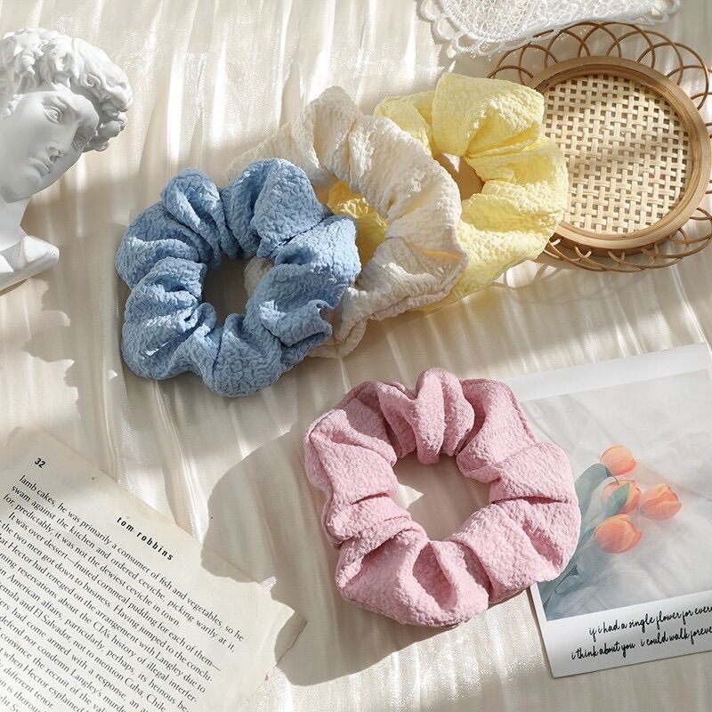 Cột tóc vải đũi trơn Scrunchies màu pastel dễ thương