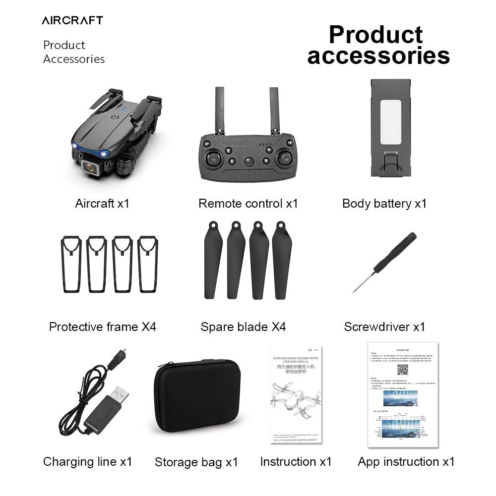 Flycam E99/K3, có 2 camera 4K , pin 1800mah ( tặng túi đựng)