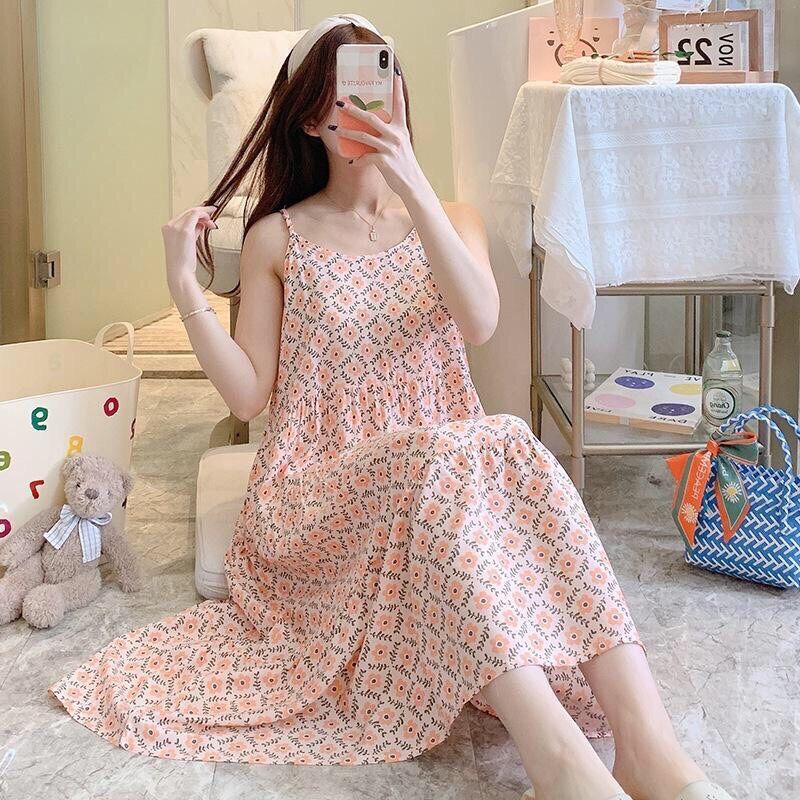 (Mới) Váy lanh lụa mặc nhà siêu mềm mát freesize nhiều hoạ tiế