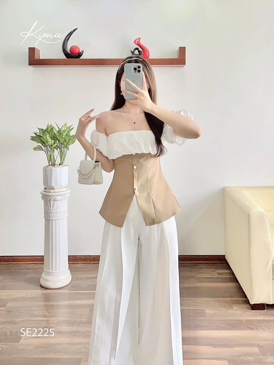 Sét quần ống rộng kèm áo phối bèo cúp ngực màu y hình