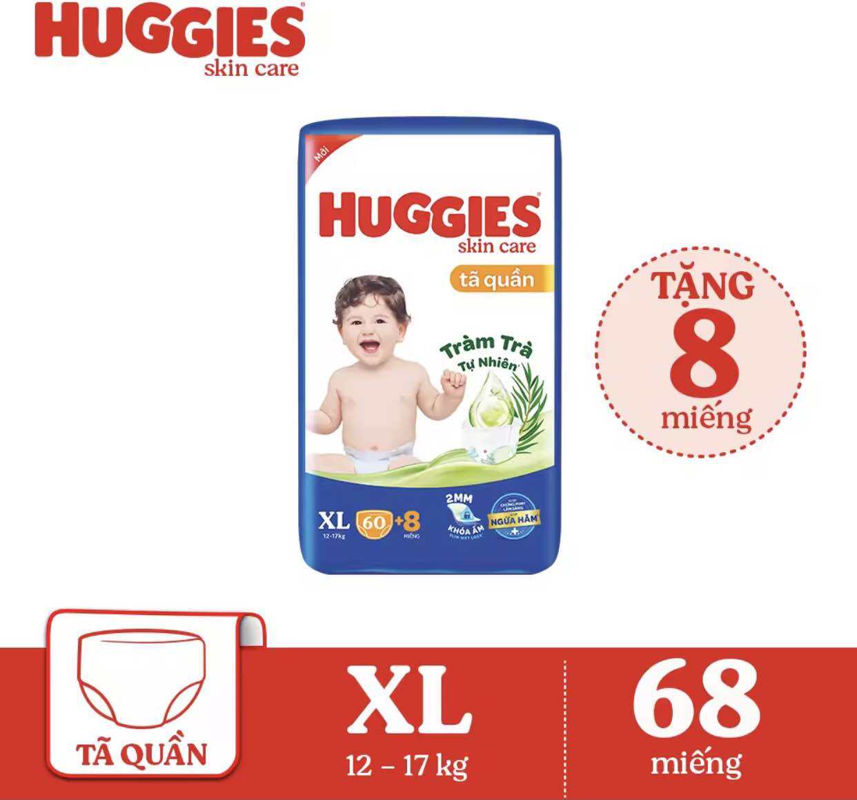 TÃ QUẦN HUGGIES XL62 mẫu mới tặng thêm 6 miếng