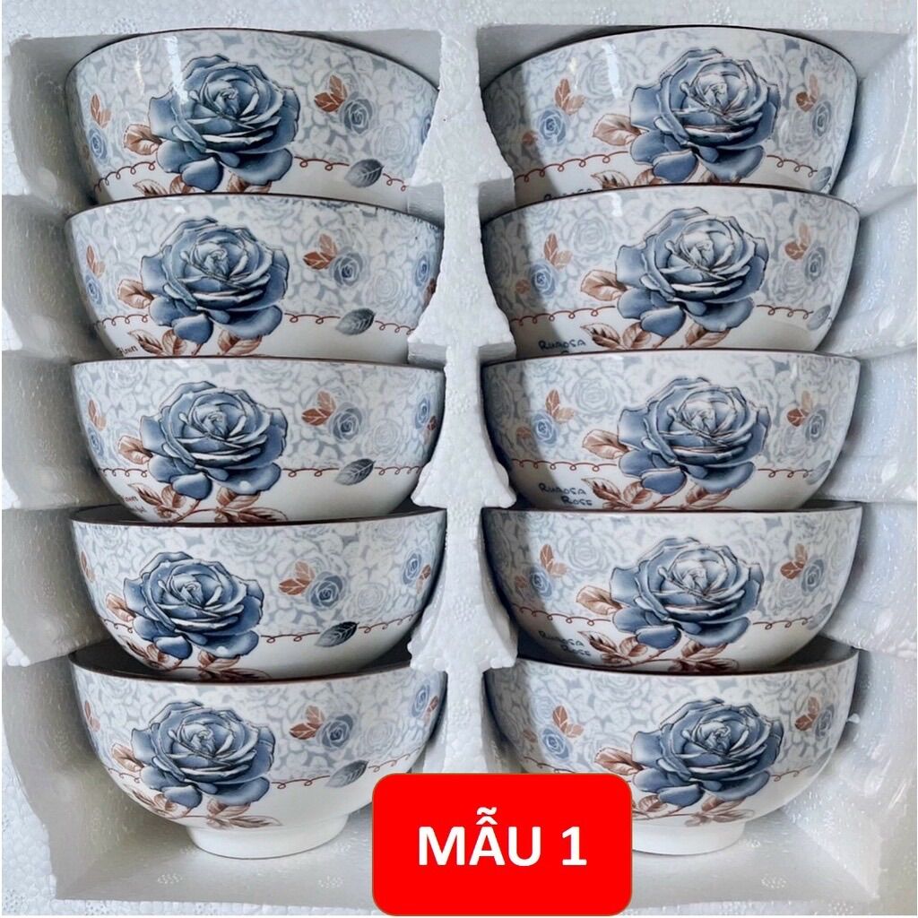 Bộ 10chén bát sứ ăn cơm 4d cao cấp phong cách hàn quốc