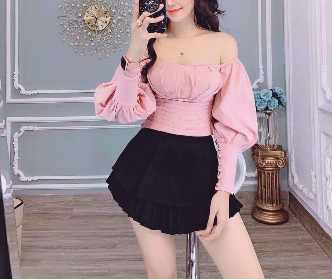 [ Mã A197 ] Áo cổ vuông cúp ngực tay phồng