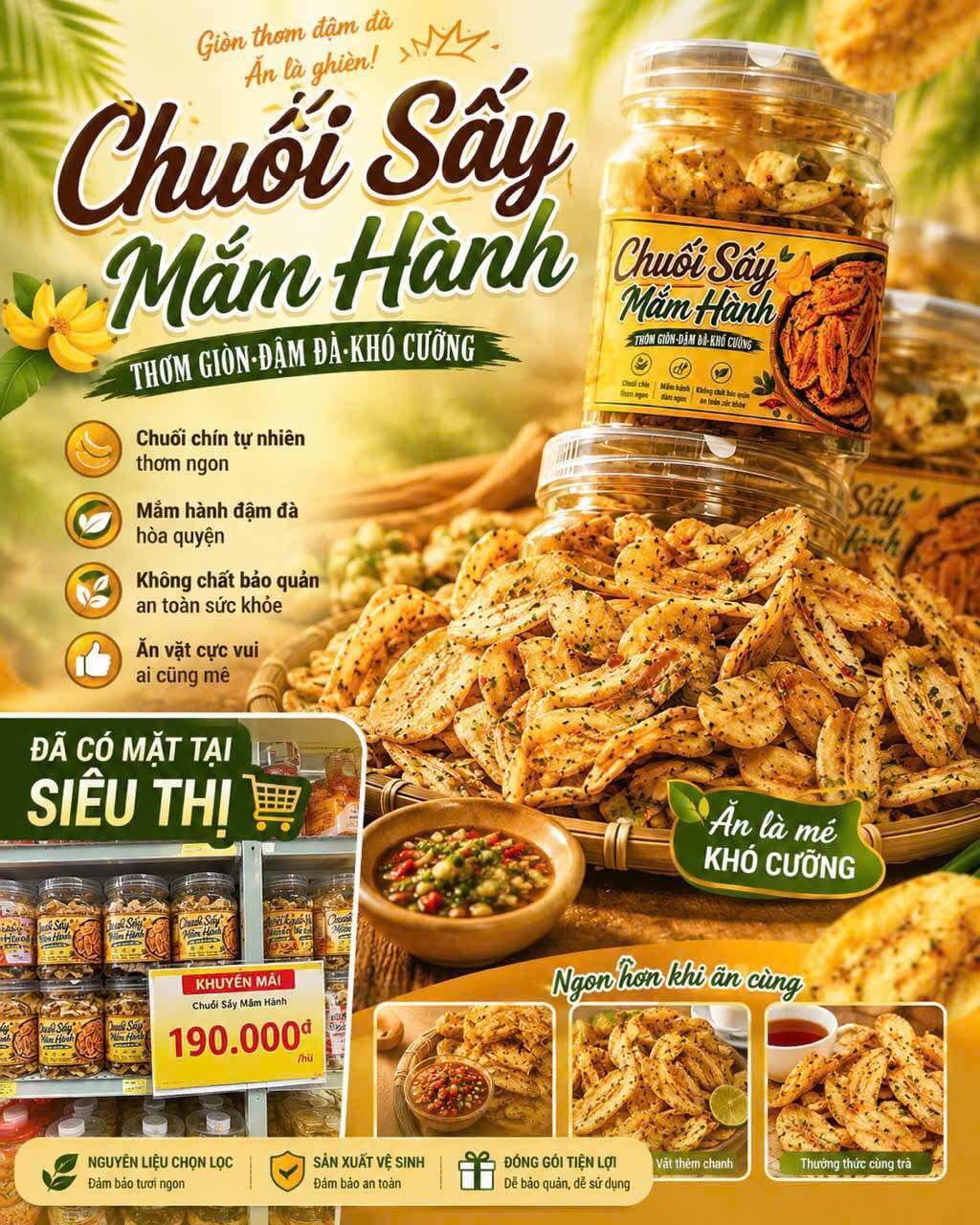 CHUỐI SẤY MẮM HÀNH -Giòn rụm - đậm vị hủ 300gr