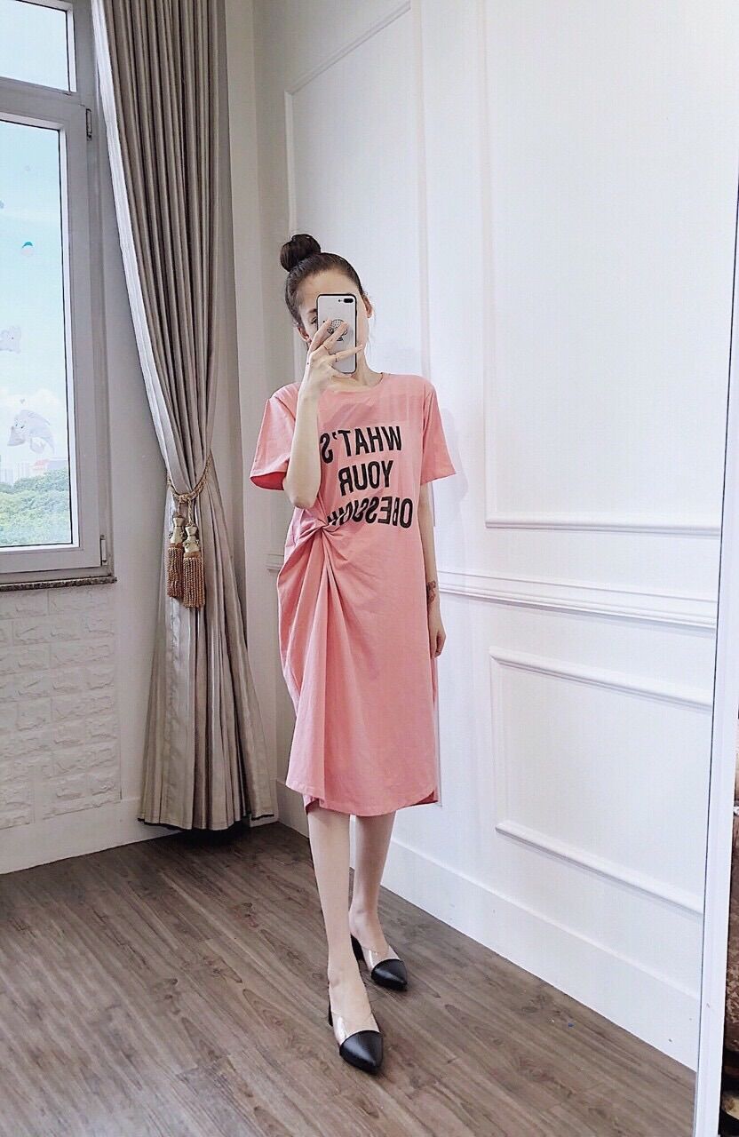 Đầm thun mặc nhà, đầm xoắn eo, đầm thun bầu