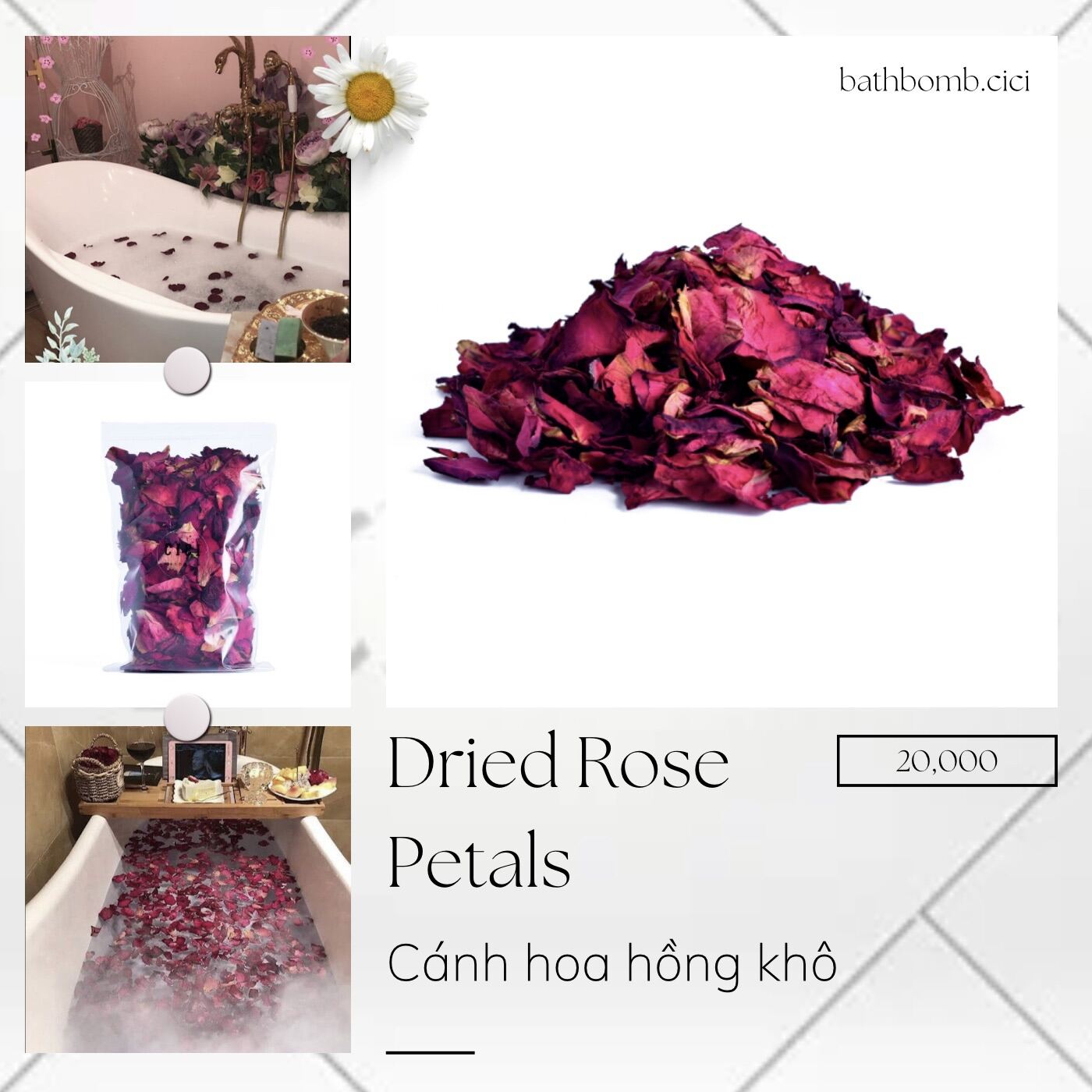 Cánh hoa hồng khô 20g - Dried roses - Thả bồn tắm