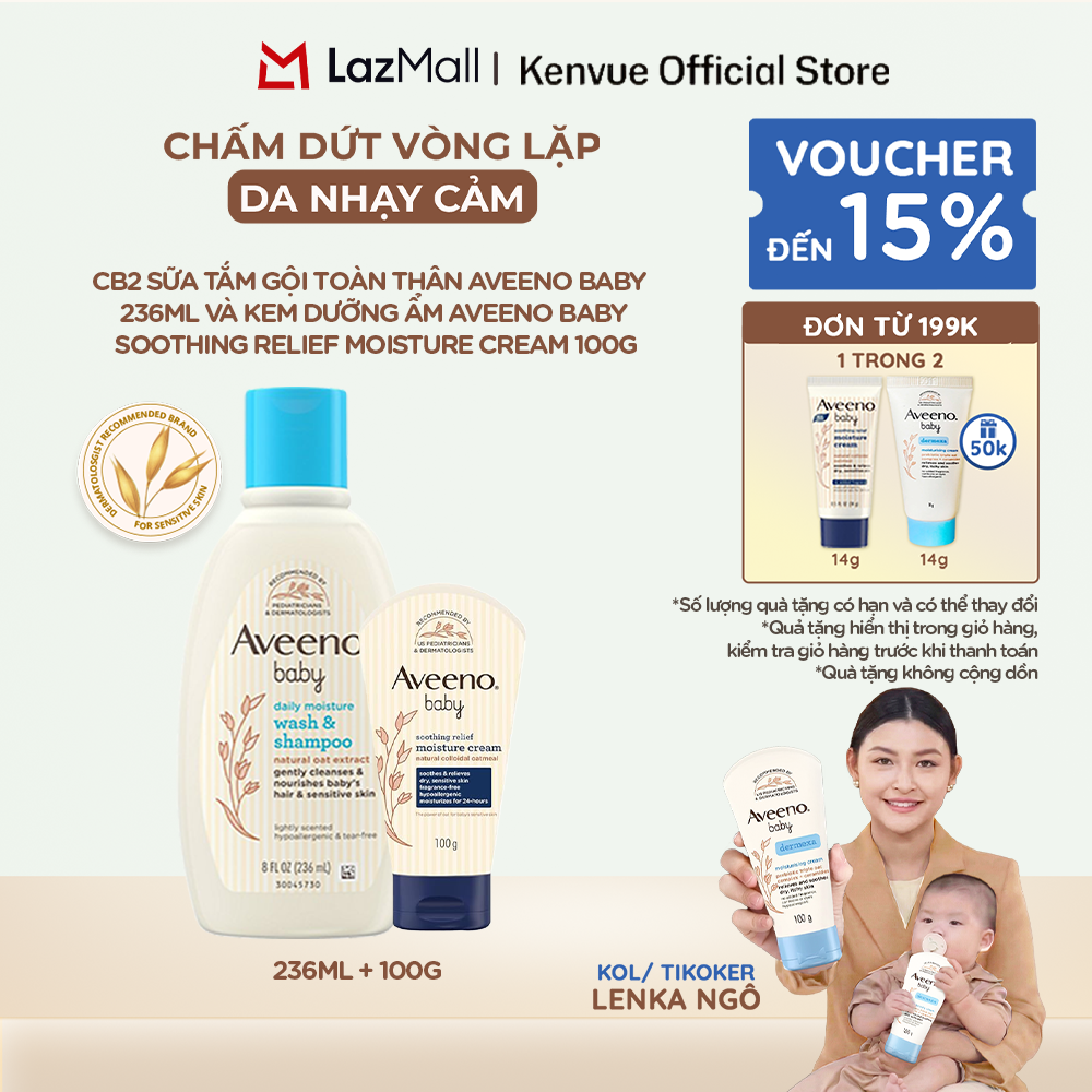 CB2 Sữa tắm gội toàn thân Aveeno baby 236ml và Kem dưỡng ẩm Aveeno Baby Soothing Relief Moisture Cream 100g
