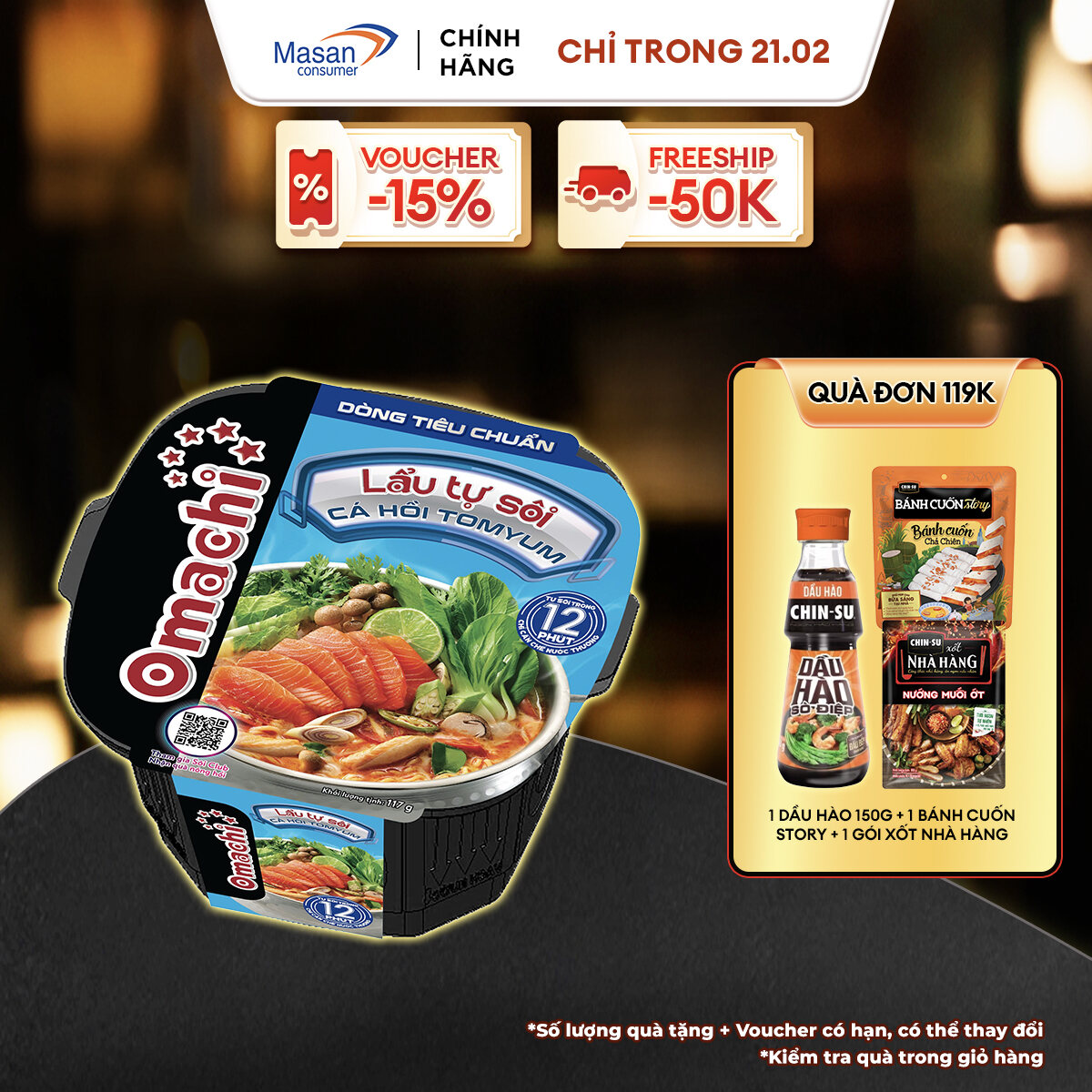 Omachi lẩu tự sôi cá hồi tomyum 117g