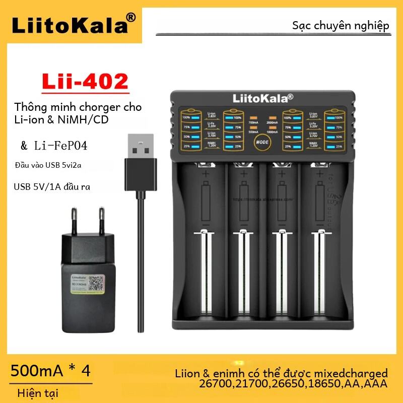 Liitokala Lii-402 Mp2 Sạc Pin Đa Năng Cho 18650 26650 20700 14500 21700 25500 16340 Nimh Lithium Usb