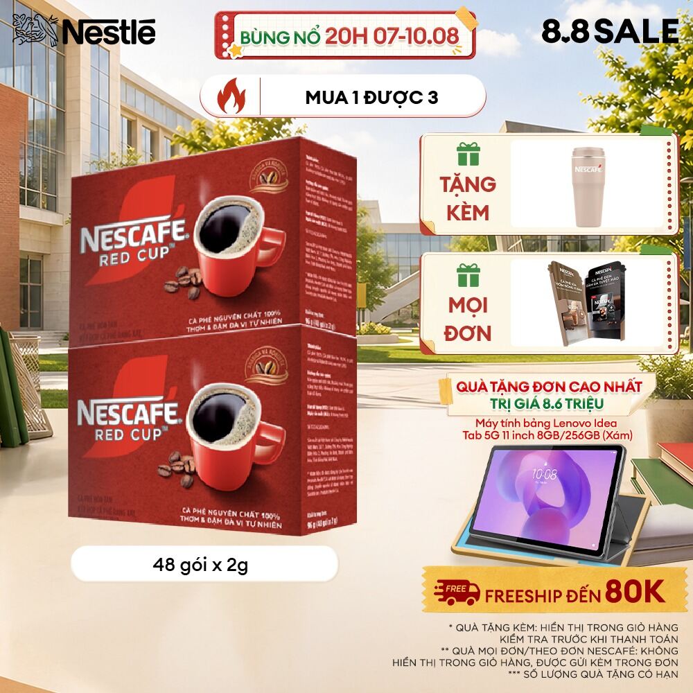 [ƯU ĐÃI THÁNG 8] Combo 2 hộp Cà phê hòa tan kết hợp cà phê rang xay NESCAFÉ RED CUP Tinh chất từ cà phê nguyên chất Hộp 48 gói