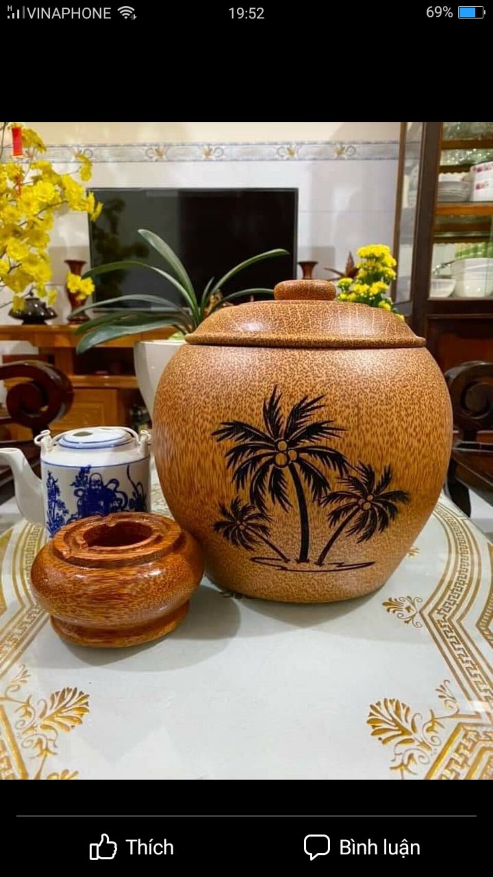 Bình ủ giữ ấm bình trà làm từ gỗ dừa