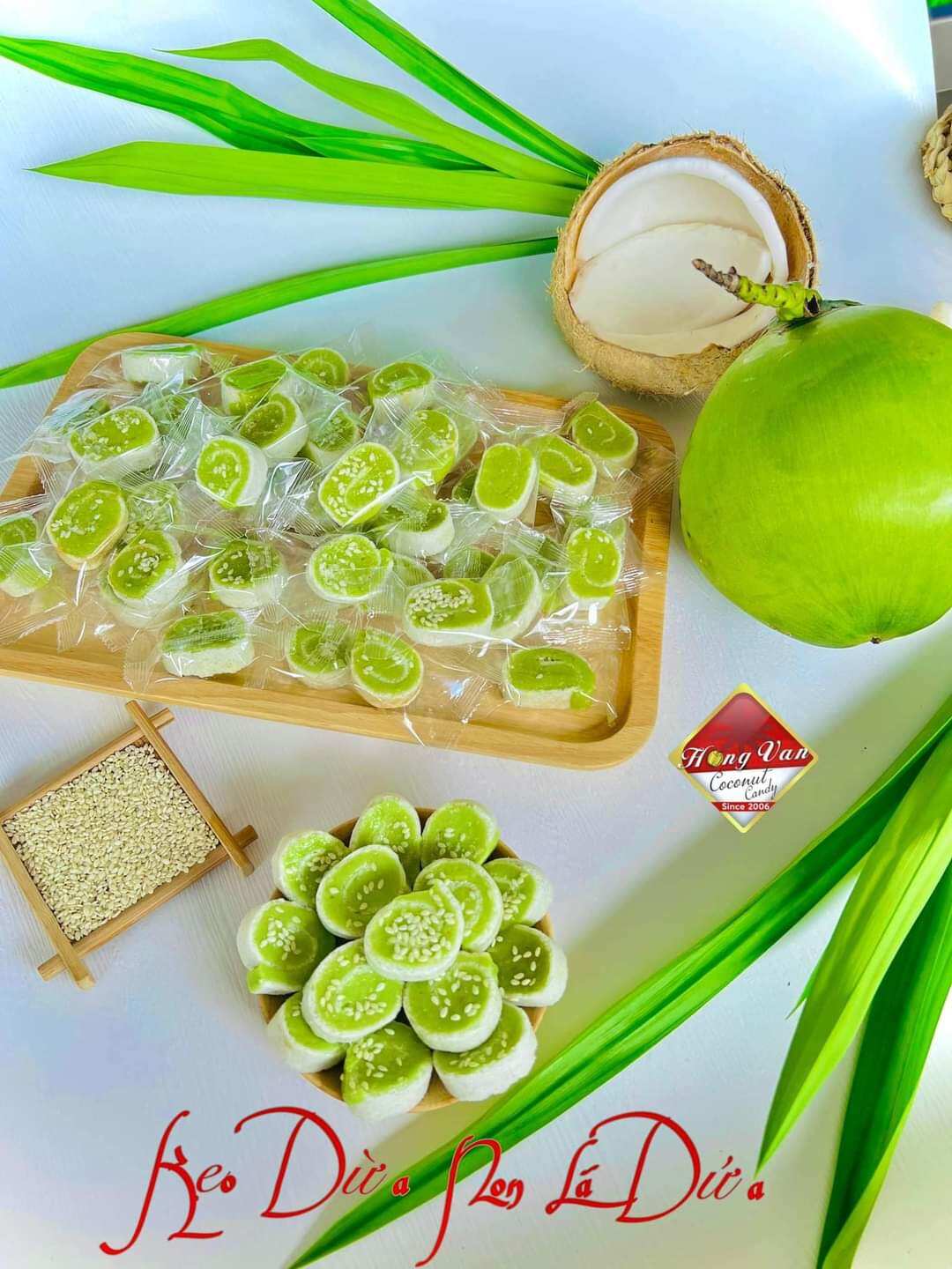 kẹo dừa non lá dứa bao ngon 500g