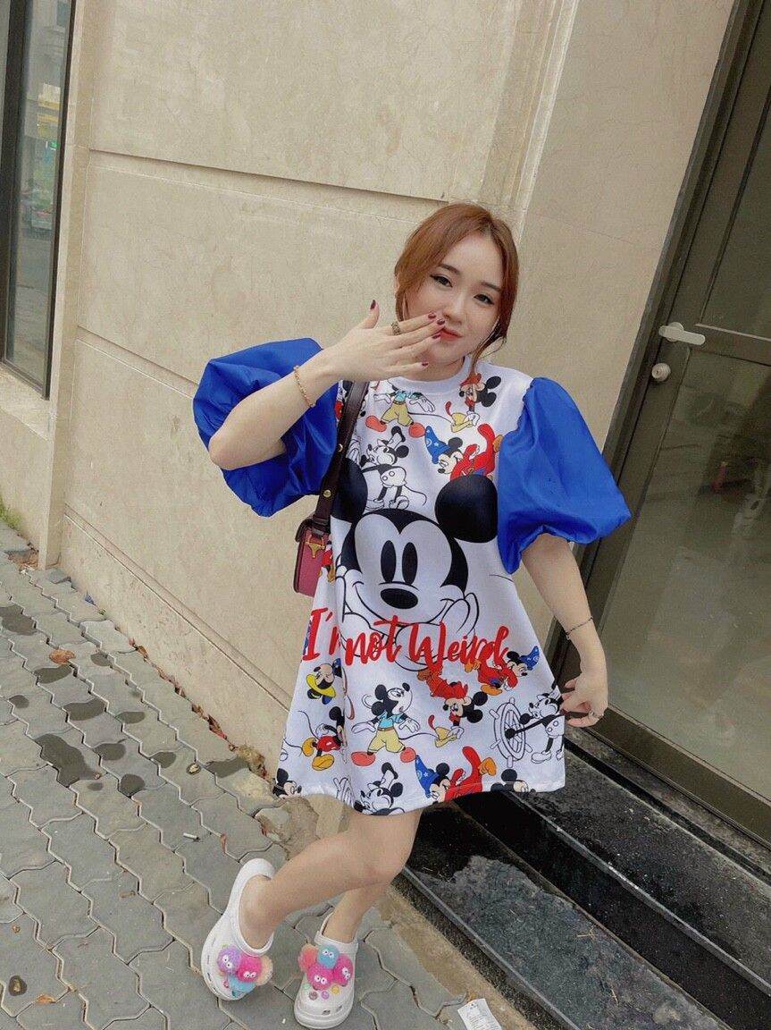 váy nữ tay phồng dáng xuông tiểu thư