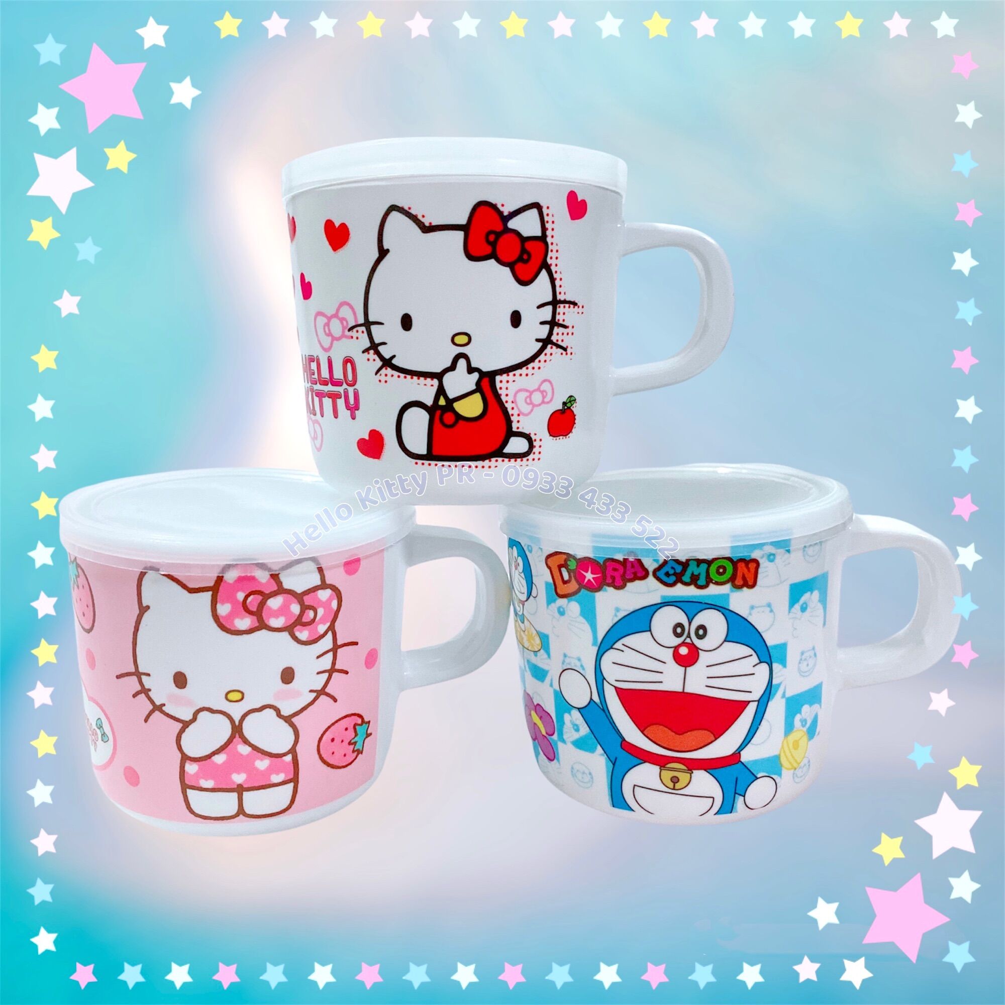 Ca cốc có nắp dung tích 240ml Hello Kitty Doremon Doraemon