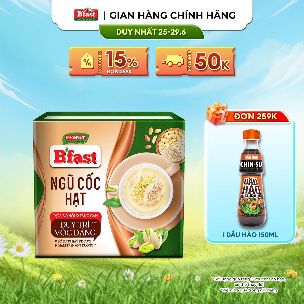 [DUY NHẤT 25-29.06 VOUCHER 18% ĐƠN 249K] Ngũ Cốc Hạt B'Fast - Hộp 10 Gói X 22G