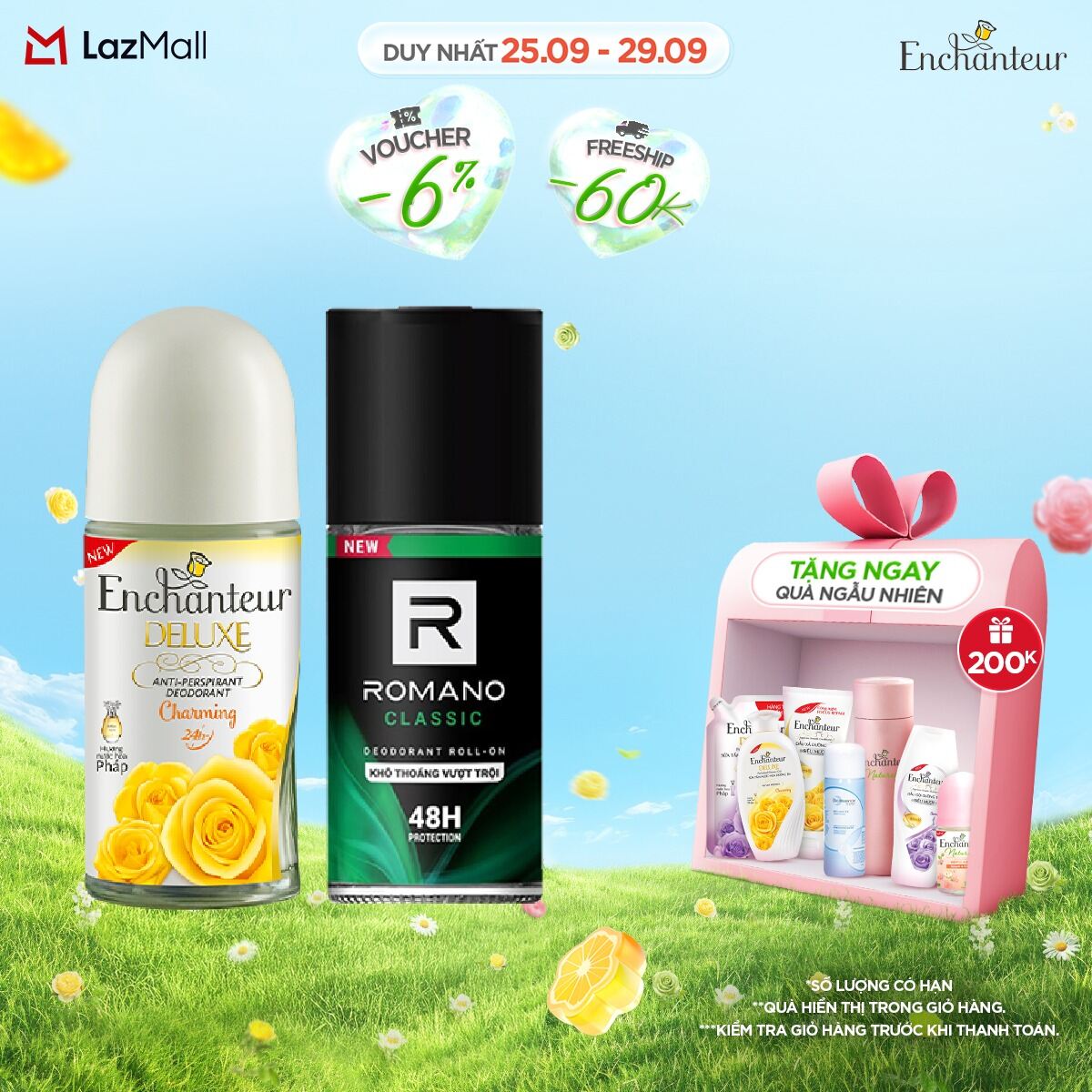 Combo lăn khử mùi Romano Classic và Enchanteur Charming 50ml