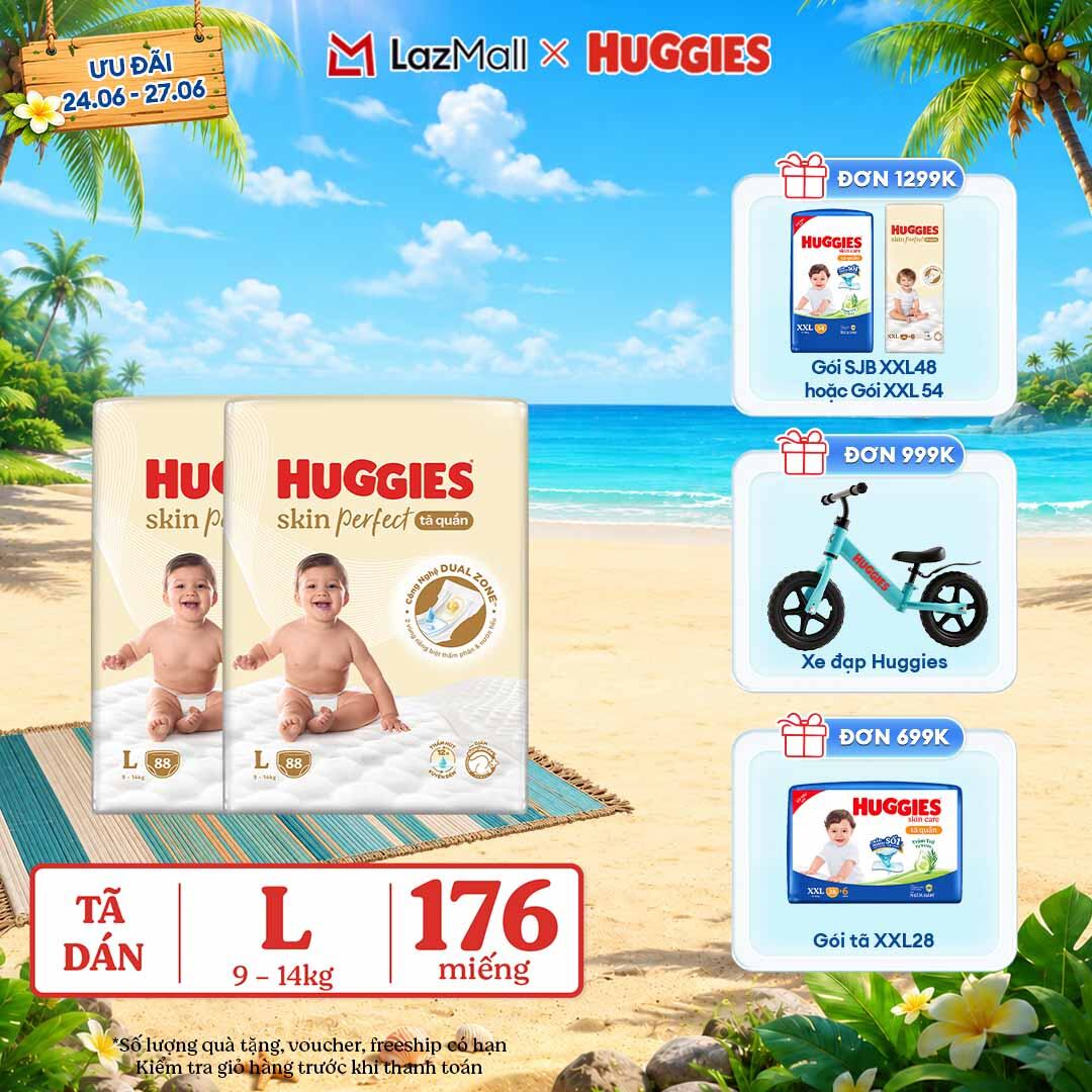 [Chỉ 25-29.06 QUÀ TẶNG ĐH 699K]  Combo 2 Tã quần Huggies Skin Perfect L size Mega Jumbo 88 miếng