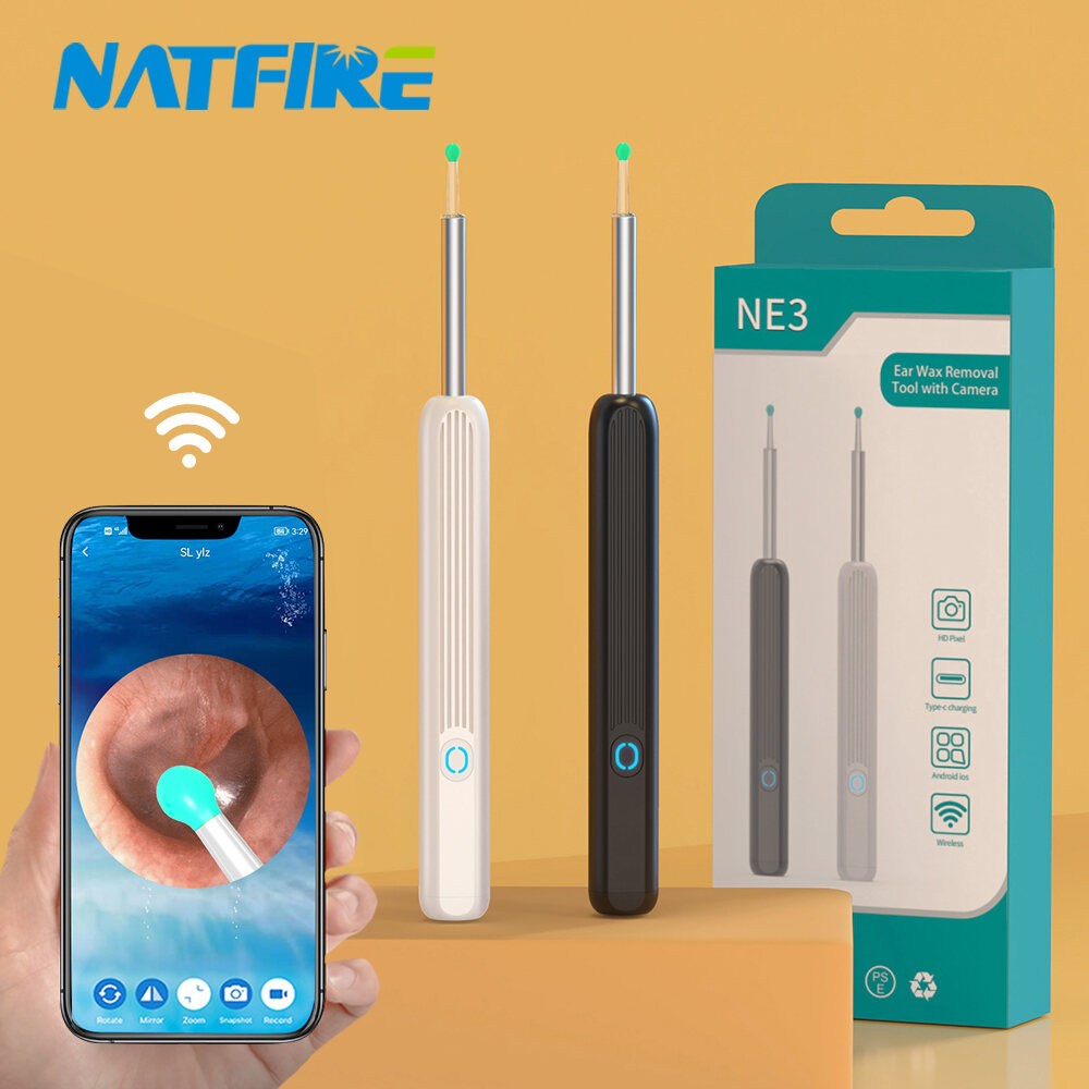 NATFIRE NE3 Ráy Tai Cao Cấp Loại Bỏ Công Cụ Với Camera Đèn LED Không Dây Otoscope Tai Thông Minh Bộ Vệ Sinh