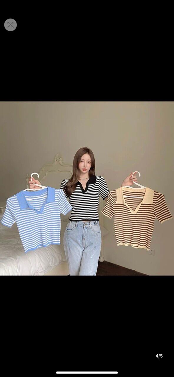Áo kẻ polo cổ bẻ dáng croptop PoLo03