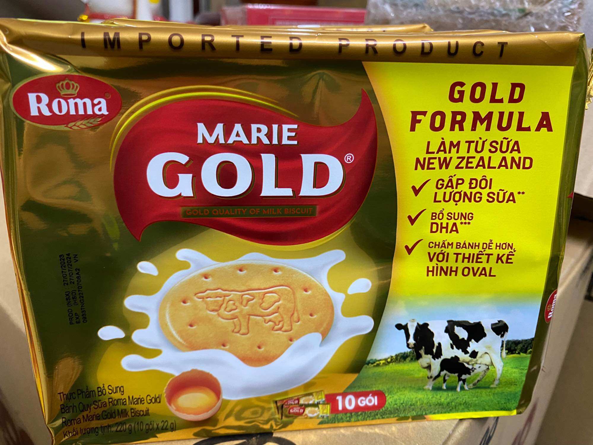 Bánh quy sữa Roma Marie Gold 220g ( 10 gói x 22g)date 3/2025