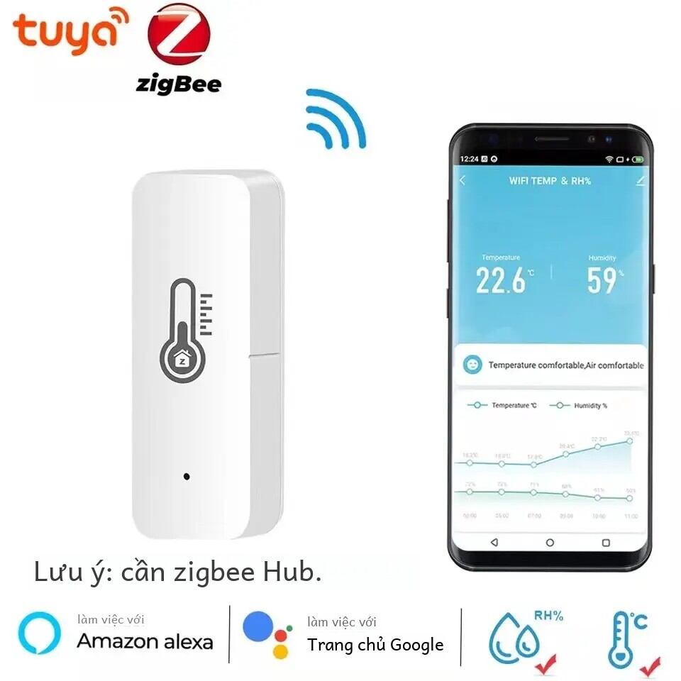 Tuya ZigBee nhiệt độ và độ ẩm cảm biến cần ZigBee cổng HUB nhà thông minh trong nhà ẩm kế Alexa Google điều khiển bằng giọng nói