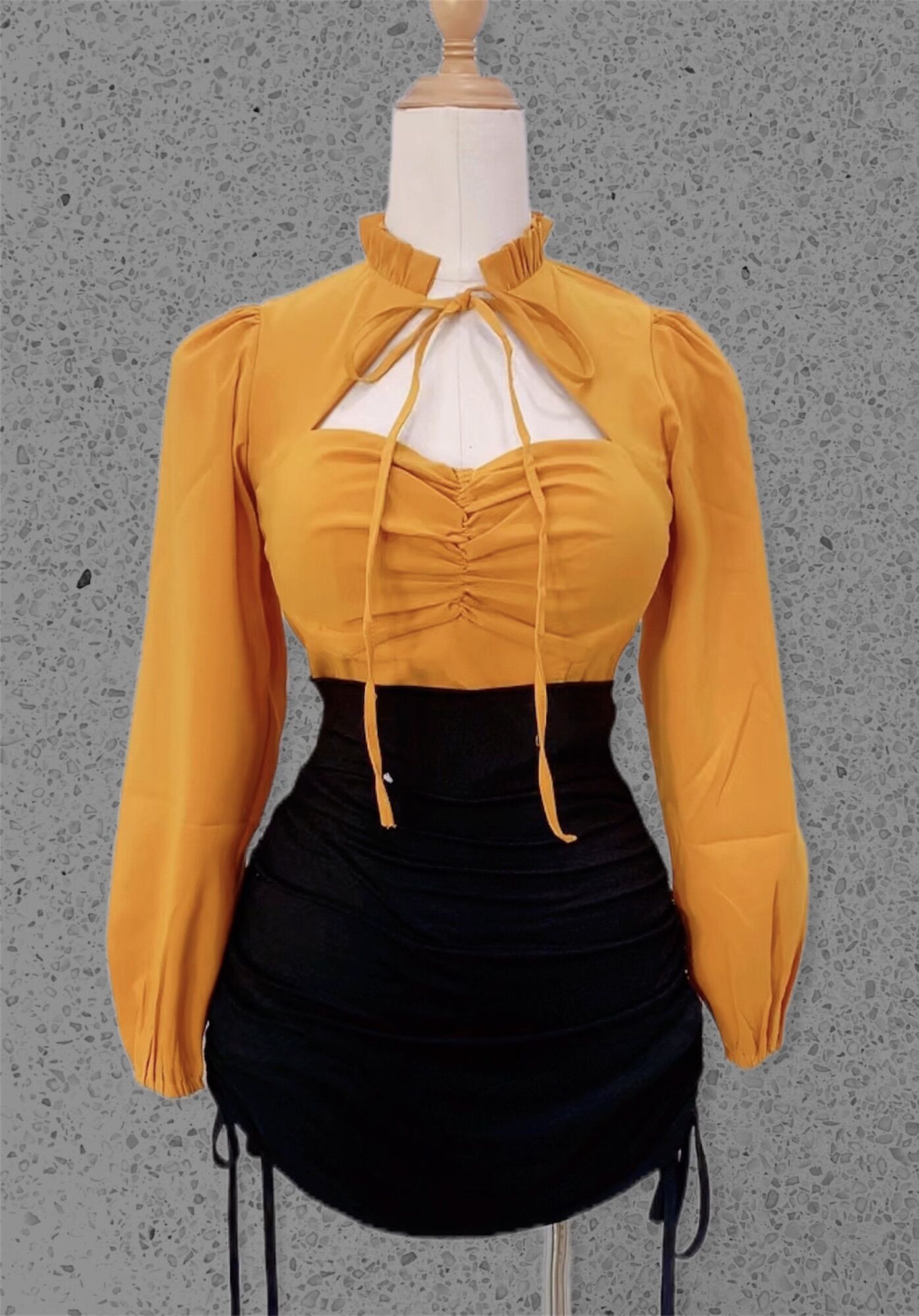 [ MÃ 57 ] ÁO CROPTOP TAY DÀI PHỒNG CÓ CỘT NƠ