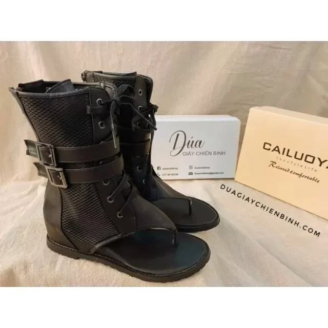 [HCM]Giày boots Nữ xỏ ngón 2 khóa đế độn cổ lửng (B01)